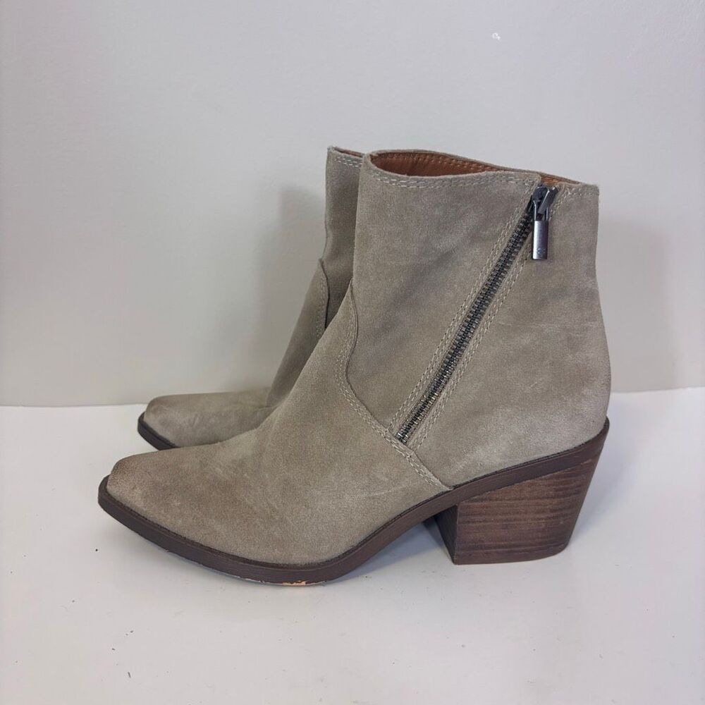 Lucky Brand Taupe Suede Zipper Side Blocked Heeled Booties Size 8